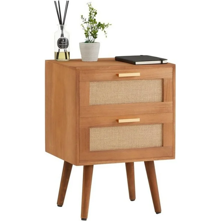 CARO-Möbel Nachtkommode WAMAN, Nachttisch Nachtkommode 2 Schubladen aus Holz und Jute Geflecht Boho – Bild 4