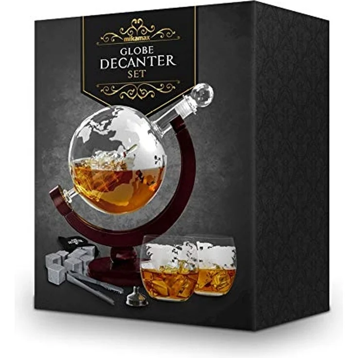 Mikamax Dekanter Weltkugel Whiskey Dekanter mit zwei Gläsern – Bild 2