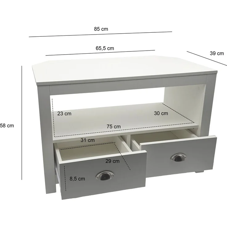 FINEBUY Lowboard FB113949 TV Möbel Weiß 85cm TV Board Fernsehschrank Fernsehkommode (Praktische Aufteilung mit moderner Linienführung), Kompakte Lösung für kleine Wohnbereiche – Bild 3