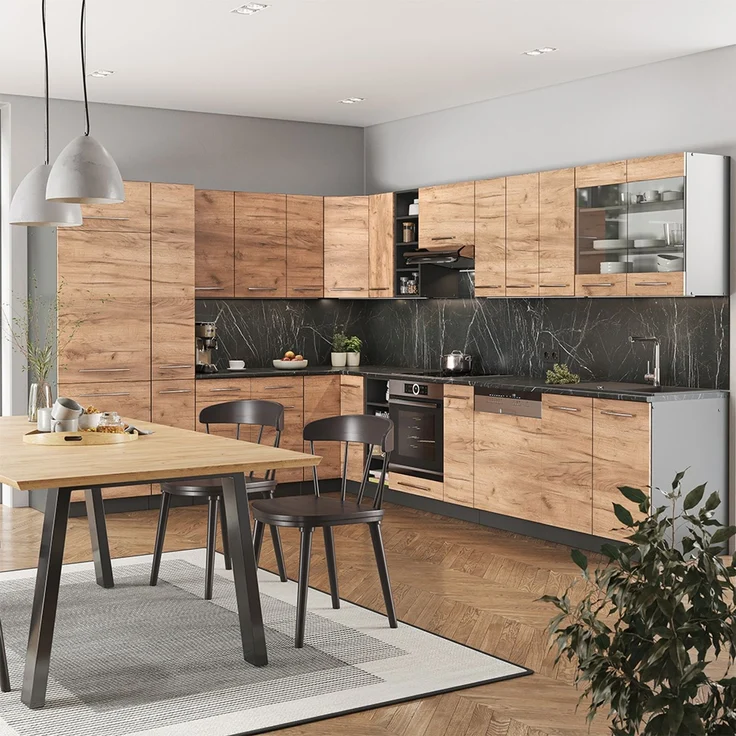 Eckküche Fame-Line Goldkraft Eiche/Anthrazit 347 x 257 cm ohne Arbeitsplatte Vicco – Bild 6