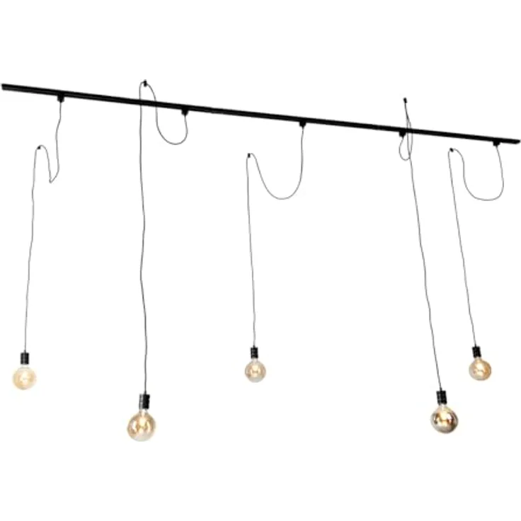 Qazqa Iconic Cavalux Schienensystem Lampen Komplettset, 5-flammige Deckenstrahler in Schwarz, 286cm, dimmbar, E27 Fassung, ideal für Küche und Büro