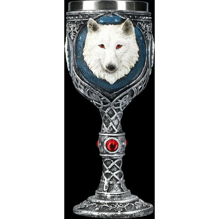 Vogler 816-1978 Weißer Wolf keltischer Kelch mit Metalleinsatz Weinkelch