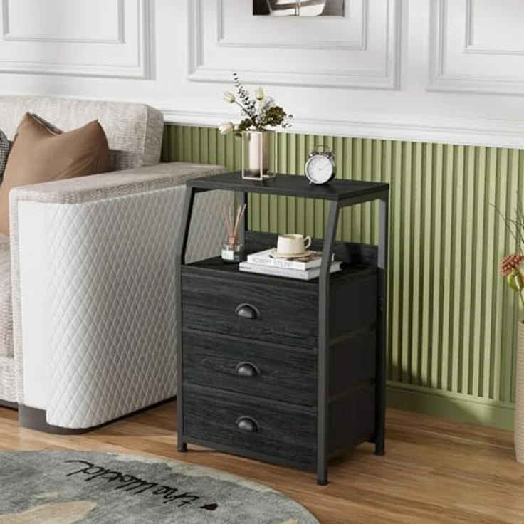 GarveeLife Kommode Schmal Kommodenschrank Mit 3 Schubladen Aus Stoff, Nachttisch Nachtschrank Sideboard Aufbewahrungskommode Mit 2-Tier Holz Regal Für Schlafzimmer, Flur, Wohnzimmer, 41 x 29 x 72Cm – Bild 6