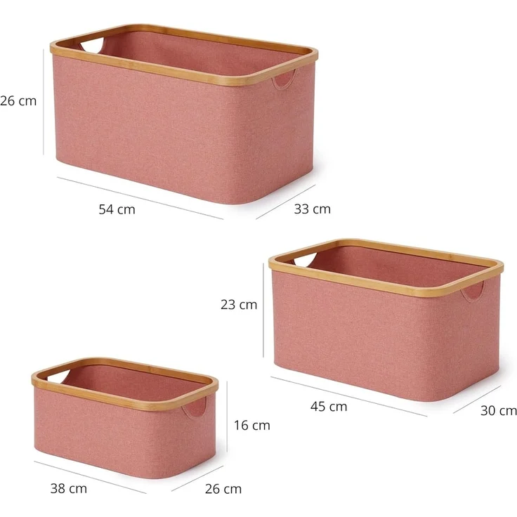 Lumaland Bambus-Aufbewahrungsbox rechteckig 3er-Set Rosa 54x33x26cm/45x30x23cm/38x26x16cm – Bild 4