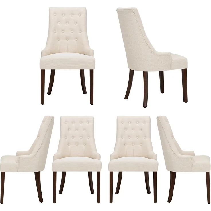 COLAMY Esszimmerstühle 6er Set, Moderne Küchenstuhl Gepolsterte Esszimmerstühle im Wingback, Polsterstuhl Wohnzimmerstuhl mit Knopfsteppung für Esszimmer, Küche, Restaurant mit Holzbeinen, Beige