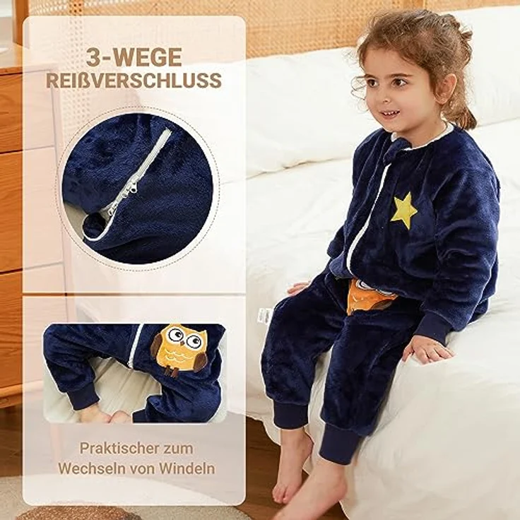 XQ&XG Baby Schlafsack mit Füßen 2.0 Tog,Kinderschlafsack mit langen Ärmeln,Schlafsack Kinder mit Beinen für mädchen und Junge,Eule,100 – Bild 5