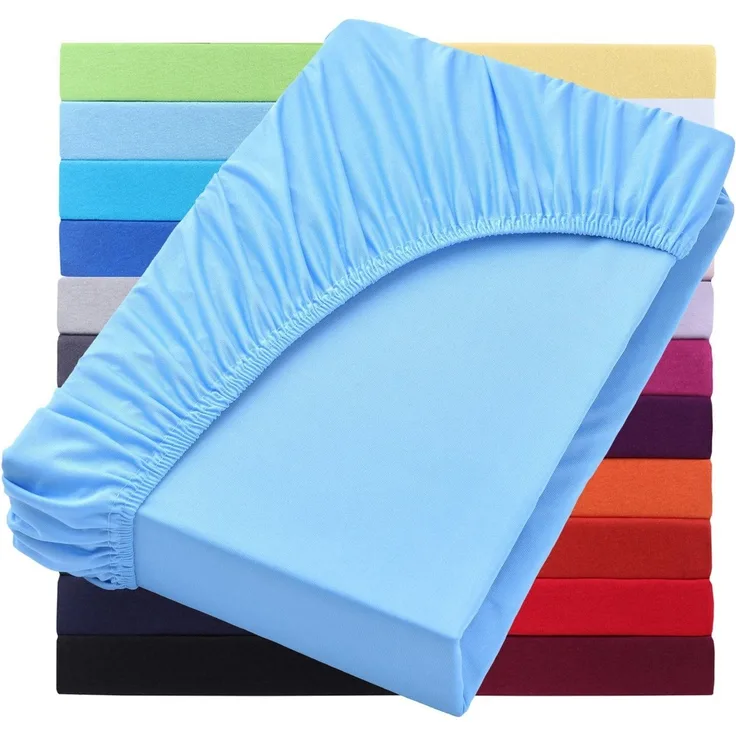 NatureMark Spannbettlaken Jersey Basic Spannbetttuch, 100% Baumwolle, Gummizug: rundum, (1 Stück), in vielen Größen und Farben, bis 40cm Steghöhe, 200x220cm, Hell blau