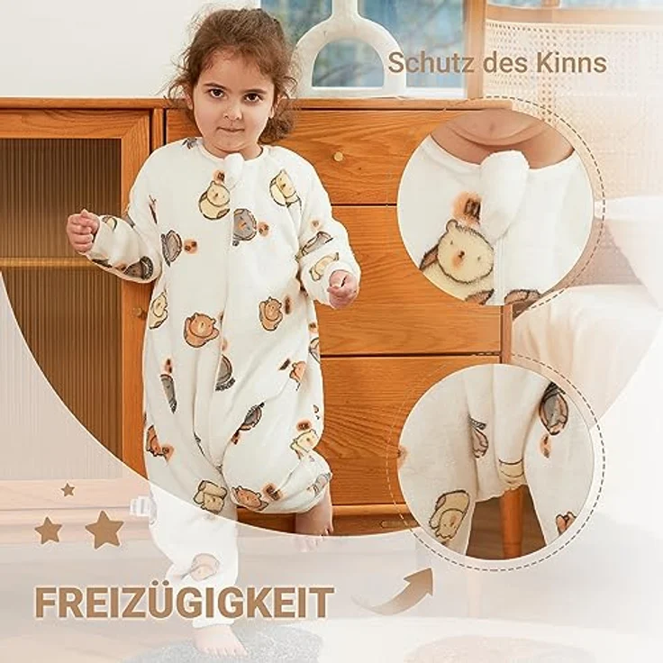 XQ&XG Baby Schlafsack mit Füßen 2.0 Tog,Babyschlafsack mit langen Ärmeln,Schlafsack Kinder mit Beinen für mädchen und Junge,Weiß Bär,100 – Bild 7