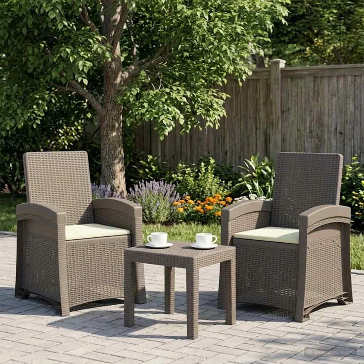 vidaXL Liegesessel Garten Rattan-Optik 2 Stk. Hellgrau und Creme PP 8012028 – Bild 1