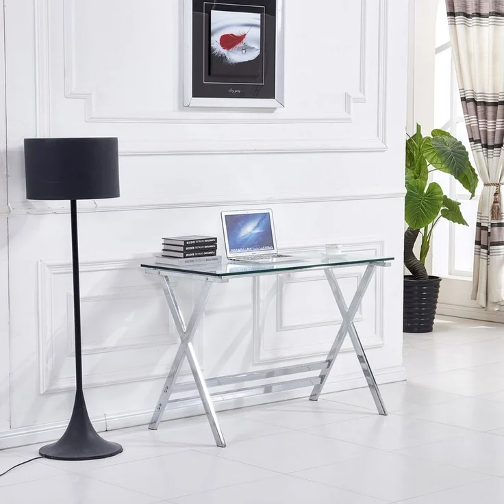 Celya Computertisch Sofatisch aus Glas (Transparente Tischplatte aus gehärtetem Glas, abgerundete Kanten), Ideal für Wohnzimmer, Schlafzimmer, Homeoffice – Bild 3