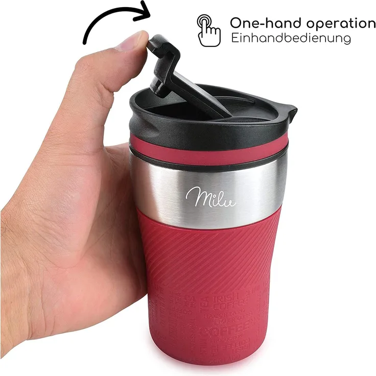 Milu Thermobecher Isolierbecher Kaffeebecher to go - 210ml 100% Auslaufsicher - Trinkbecher aus Edelstahl - Autobecher doppelwand Isolierung - Thermo Becher - Travel Mug (Rot)
