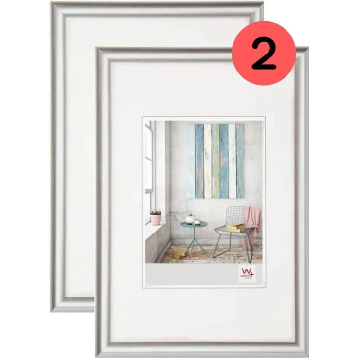 walther design Bilderrahmen silber 40 x 60 cm Doppelpack, Trendstyle Kunststoffrahmen KP460SD