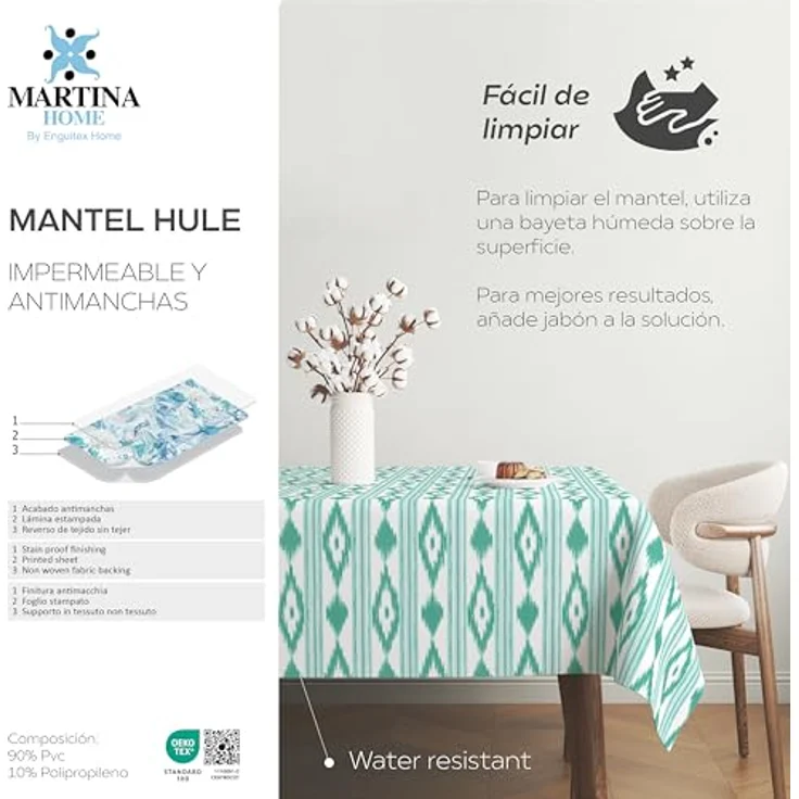 Martina Home Tischdecke, Wachstuch, Malorqué, Türkis, 140 x 140 cm – Bild 5