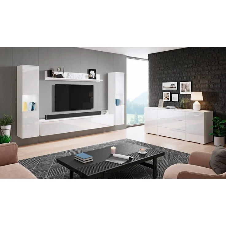 INOSIGN Wohnwand PARIS, (Komplett-Set, 4-St), TV-Wand 260cm breite, grifflose Design, stehend und hängend montierbar – Bild 3