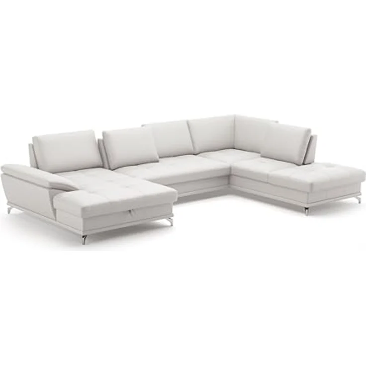 Cavadore Wohnlandschaft Castiel mit Federkern / Sofalandschaft mit XL-Longchair, Sitztiefenverstellung, satinierten Metallfüßen / 363 x 89 x 223 / Echtleder, Weiß – Bild 5