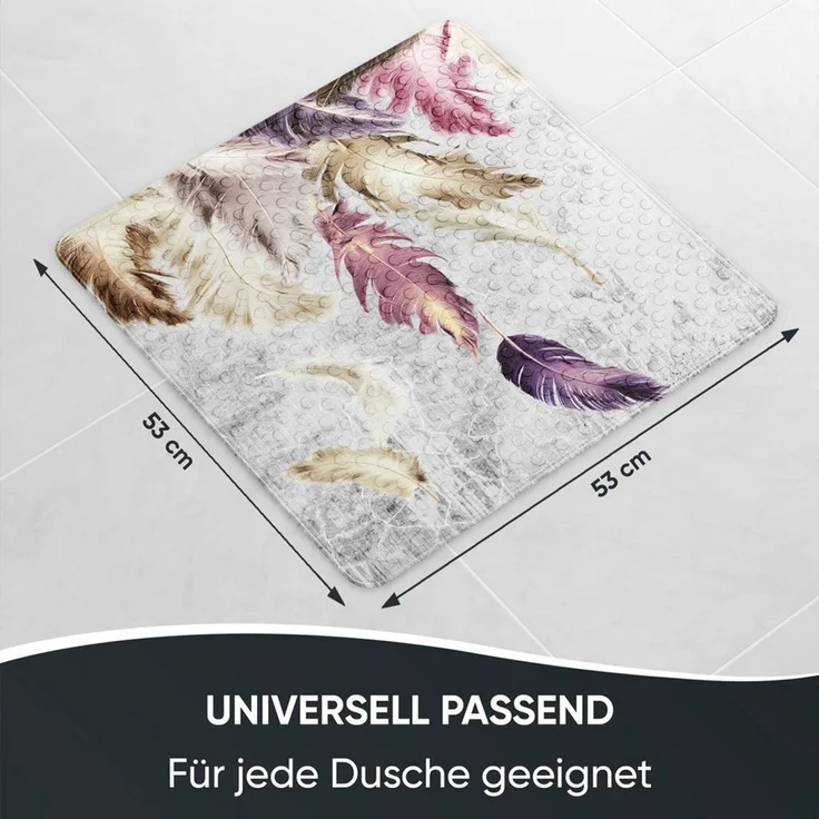 Sanilo Duschmatte, mit Motiv, rutschfest, waschbar, quadratisch, 230 extra starke Saugnäpfe, Kunststoff PVC, 53 x 53 cm, Federn – Bild 3