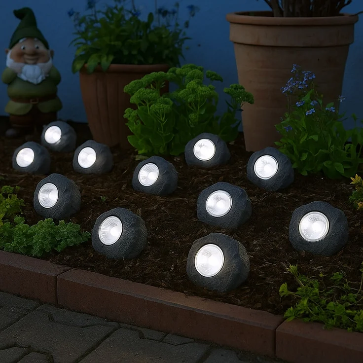 3x LED Solarleuchte Stein grau, Außendeko – Bild 3