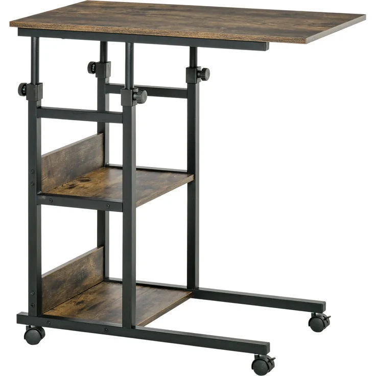 HOMCOM Beistelltisch, E1 Spanplatte, Metall, Kunststoff, Braun, 80L x 40B x 82H cm – Bild 1
