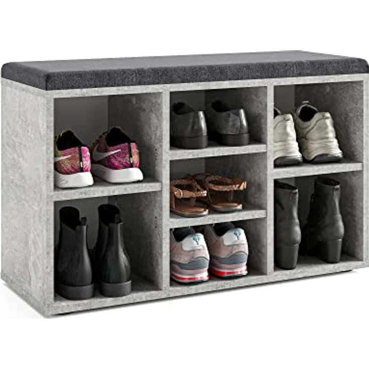 KOMTO Schuhbank Schuhregal mit Sitzfläche mit Stauraum, Sofia 80 x 50 x 30 cm Beton – Bild 5