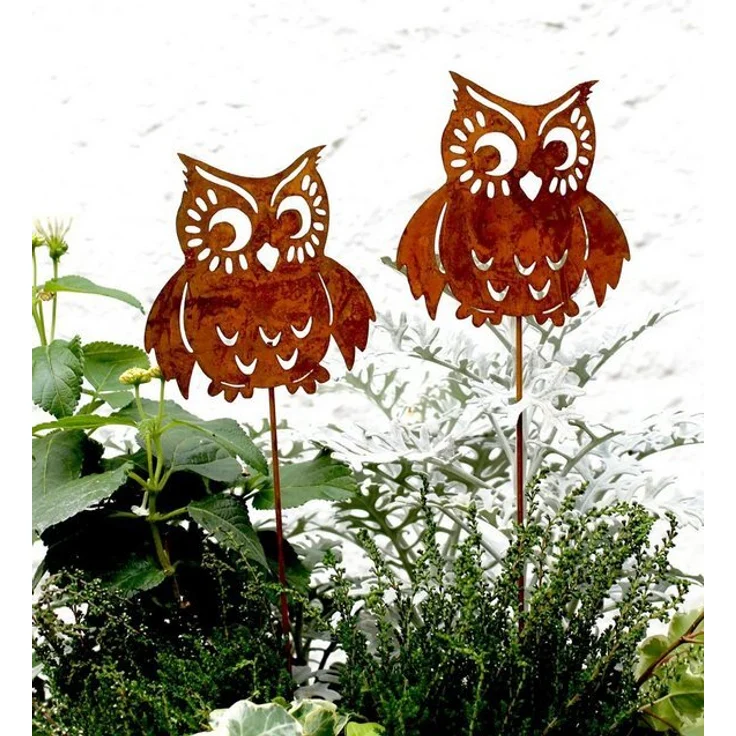 LB H&F Lilienburg Teichfigur 2er SET Gartenstecker Dekostecker Beetstecker Gartendeko Rost, (Dekofigur Garten Herbstdeko Deko Herbst Terrasse Kübel Blumenstecker Dekostecker Figur Herbststecker Teichdeko Eulenstecker Terrasse 2er EULE Rost, Dekofigur G... – Bild 2