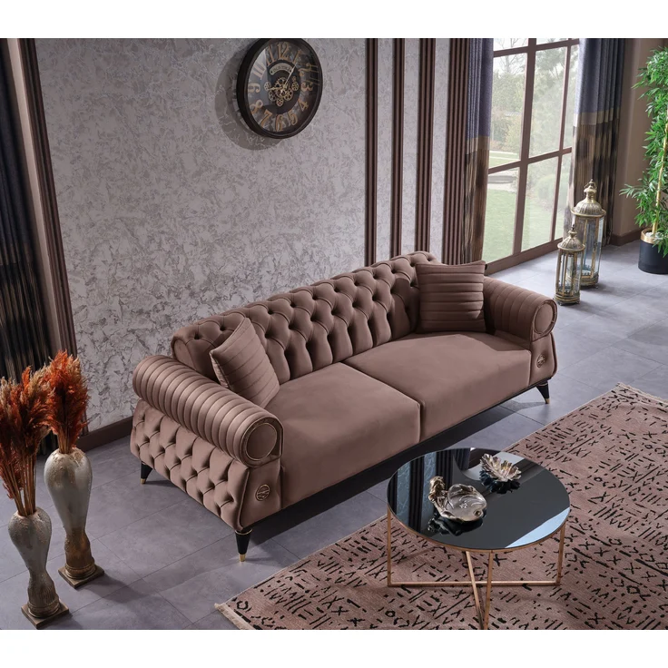 Sitzgruppe/Sofa Set - Wohnzimmergarnitur "Bellina" 3+3+1-Braun – Bild 2