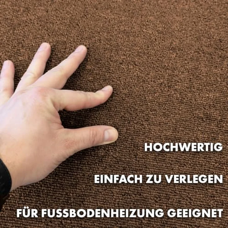 KARAT Teppichfliesen Moskau 50x50 cm selbstliegend - 24 Stück Set - 6m² - strapazierfähiger Teppich Bodenbelag mit hochwertigem Schlingenflor für Haus & Büro - antistatisch mit Bitumen Rücken - Beige – Bild 6