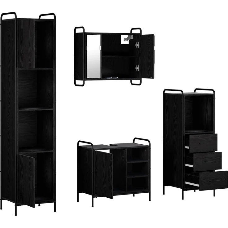 vidaXL Badezimmerschrank-Set 4 stk. Schwarz Eichen-Optik 3444627 – Bild 7