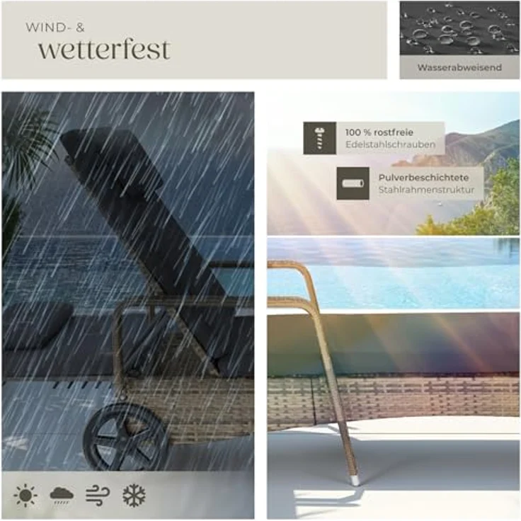 tectake Gartenliege Rattan Sonnenliege, 1, 1 St, 1tlg, widerstandsfähig – Bild 8
