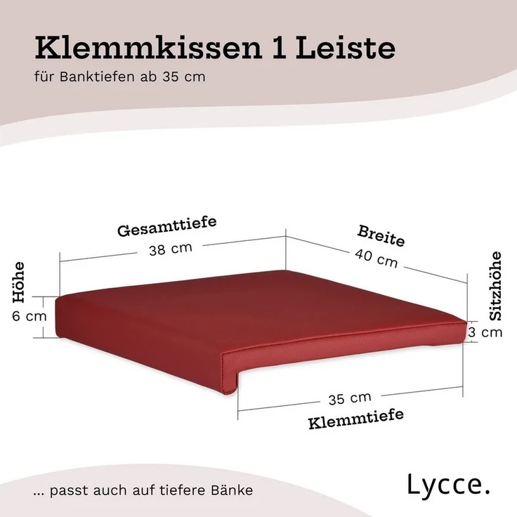 Lycce Bankauflage Klemmkissen, Sitzkissen 1 Leiste, 35cm Klemmtiefe, weich gepolstert, (1 St), verrutscht nicht, hochwertiger Kunstlederbezug, verschiedene Farben – Bild 3