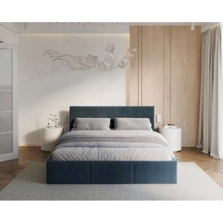 thematys Polsterbett mit Bettkasten & Lattenrost – Stauraumbett Cord 140x200cm, mit 28 cm 7-Zonen-Wende-Taschenfederkern H3/H4, Blau – Bild 7