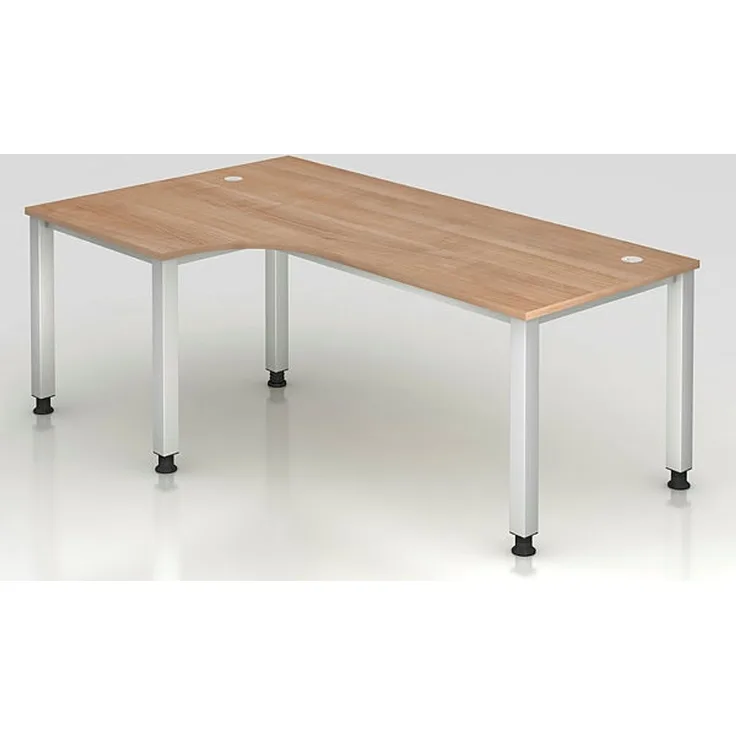 Winkeltisch QS82 4Fuß eckig 200x120cm 90° Nussbaum Gestellfarbe: Silber