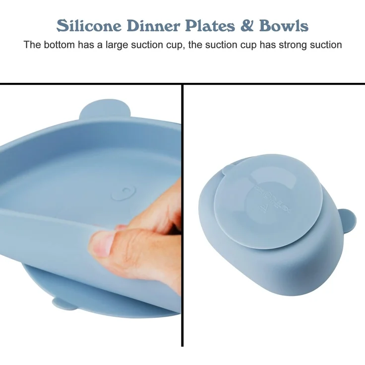 ABC 4-teiliges Besteckset, Babybesteckset - mit rutschfestem Saugnapf + Baby-Saugnapfschüssel, Löffel, Gabel, Besteckset, geeignet für 1-jährige Babys, Silikonbesteck – Bild 3