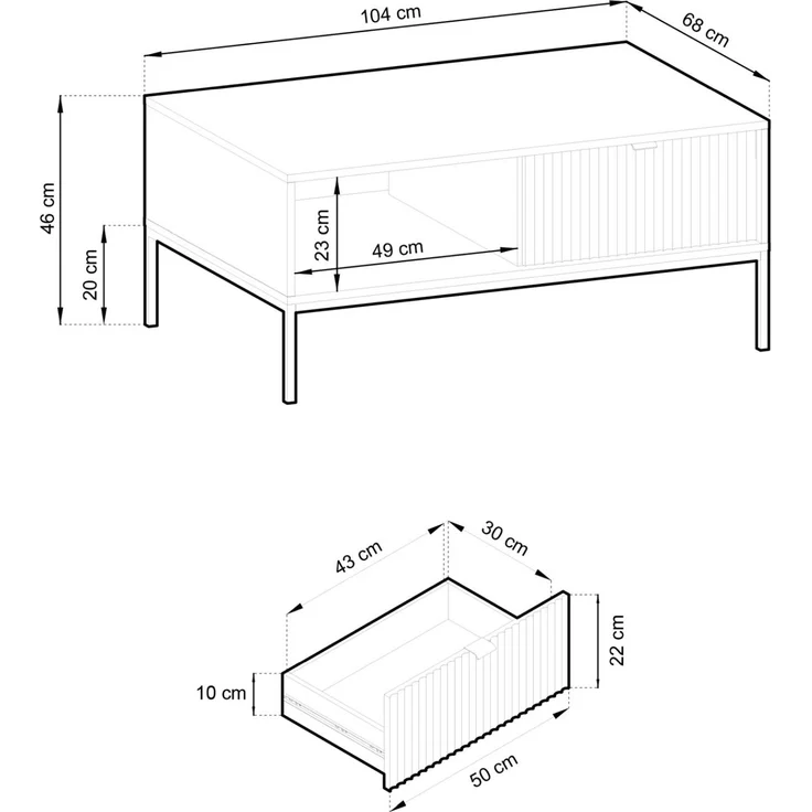 Selsey 'Vellore' Couchtisch 104 x 68 cm, Weiß, mit Schublade und goldenem Gestell – Bild 5