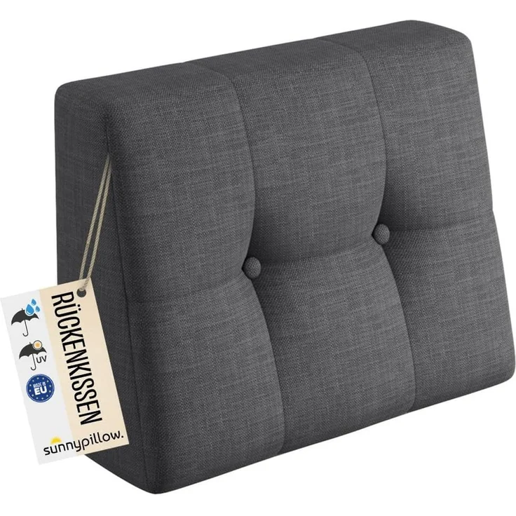 sunnypillow Palettenkissen Rückenlehne gesteppt UV - beständig Outdoor/Indoor Palettenauflage Palettenpolster Palettensofa Sitzkissen Seitenkissen 60 x 40 x 20/10cm Grey