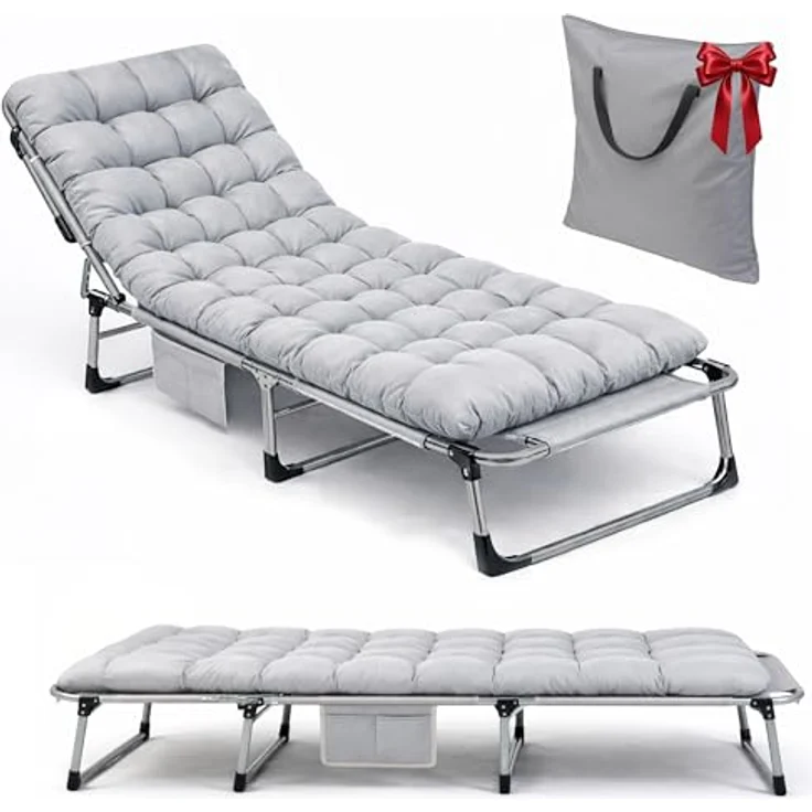 Sofotel Klappbares Gästebett und Sonnenliege mit Matratze und Kissen - 5-stufig verstellbare Gartenliege - für Schlaf und Entspannung - 193 x 67 x 40-75,5 cm - für Camping, Garten und Gäste - Grau – Bild 3