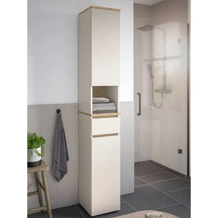 moebel-dich-auf Hochschrank LONDRES (Hochschrank mit Türen, Schublade und offenem Fach, B/H/T: 30/190/30 cm) in kaschmir oder anthrazit, Absetzung: Cremona Eiche