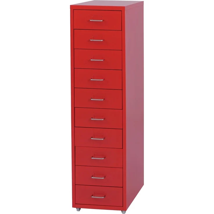 Rollcontainer Boston T851, Schubladenschrank Stahlschrank, 110x28x41cm 10 Schubladen ~ rot – Bild 8