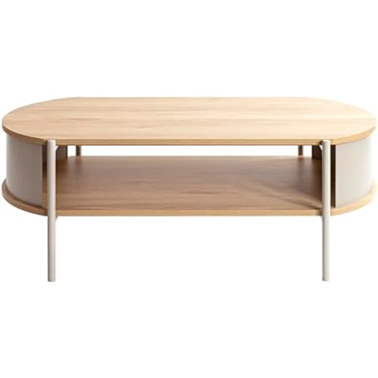 XXXL Couchtisch, Eiche hellgrau, oval, Metall, 54x37x100 cm, offenes Fach – Bild 4