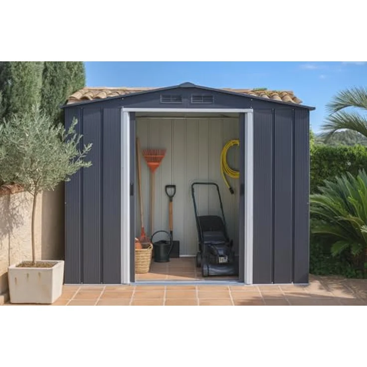 Duramax ECO 8x8 (5.89 m²) Metallgerätehaus, feuerverzinktes Metall gerätehaus - Geräteschuppen, verstärkte Dachkonstruktion, wartungsfreier und wetterfester Metallschuppen, Anthrazit – Bild 3