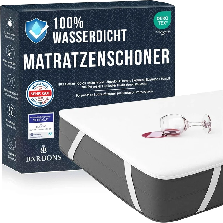 BARBONS Matratzenschoner 160x200 - Oeko-TEX Zertifiziert wasserdichte Matratzenauflage Inkontinenzunterlage waschbar Nässeschutz Atmungsaktiv (Poly. 160x200 cm)