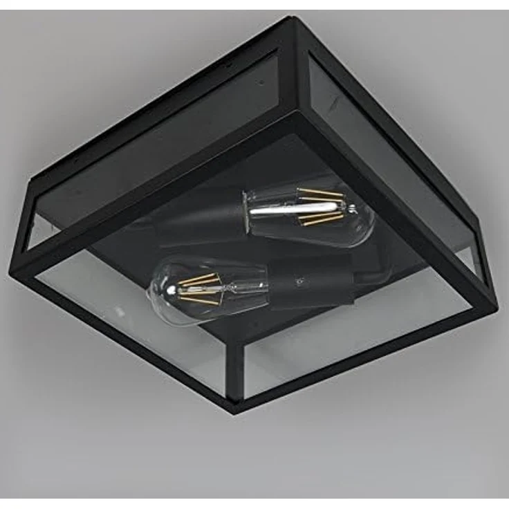 Qazqa Außen-Deckenleuchte Rotterdam, ohne Leuchtmittel, E27, Schwarz, Modern, Edelstahl, 2-flammig – Bild 5