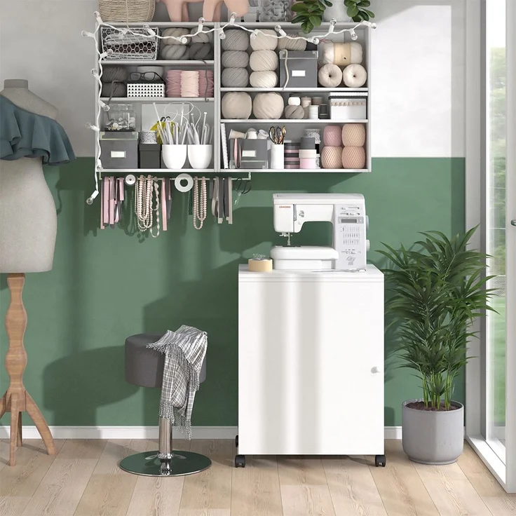 Nähtisch Carmen Weiß 118 x 77.5 cm mit 3 Regalen Vicco – Bild 4