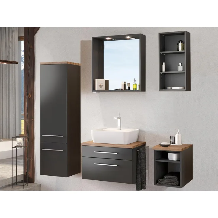 Badezimmer-Set >Davos< in Graphit Grau-Matt Wotan Eiche Nachbildung