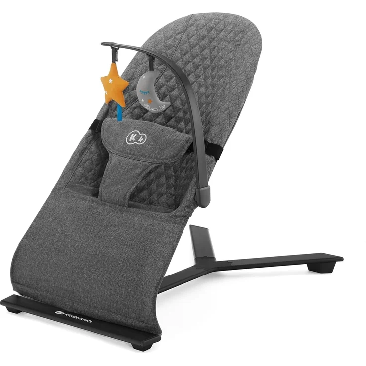 Kinderkraft Babywippe MIMI, Spielbügel mit 2 Spielzeuge, verstellbare Rückenlehne, Weiches Material, Minimalistische Skandinavisches Design, Zusammenklappbar, Grau – Bild 1