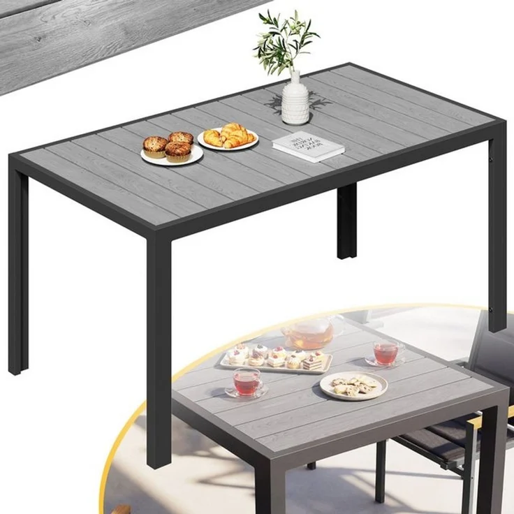 HOMALL Gartentisch Holzoptik Esszimmertisch 100kg Belastbarkeit, für 4-10 Personen (150/180cm Garten-Esstisch wetterfest Aluminiumrahmen Verstellbare Füße, für Außenbereich) – Bild 4