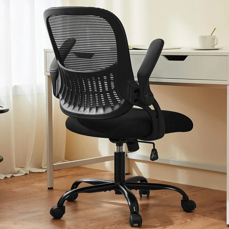 Sweetcrispy Bürostuhl mit Verstellbaren Armlehnen, Ergonomischer Schreibtischstuhl mit Lendenwirbelstütze, Höhenverstellbar, 360° Drehstuhl Gepolstertem Sitzkissen für das Büro Arbeitszimmer, Schwarz – Bild 2