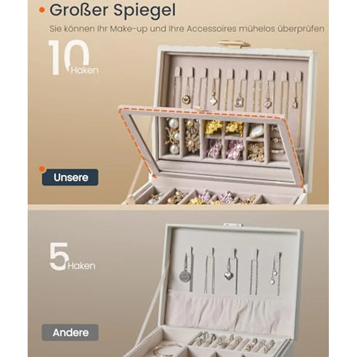 Songmics HOME Schmuckkästchen 2 Ebenen, mit Spiegel, flexibles Schmucktablett – Bild 8