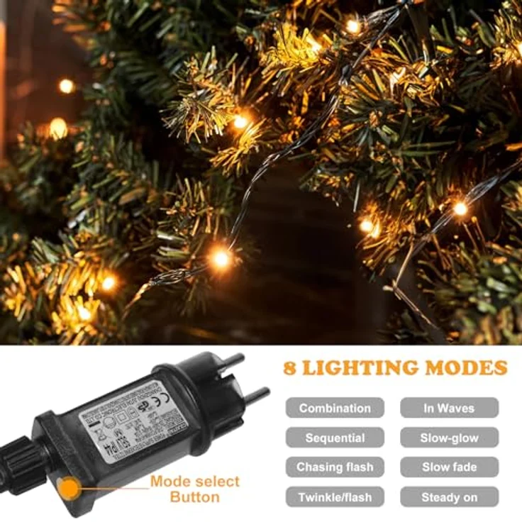 Jsdoin 100/200/300/400/600er Led Lichterkette Außen, Wasserdicht 8 Modi Warmweiß Lichterkette Innen Strom mit Timer Speicherfunktion für Weihnachten Party, Weihnachtsbaum,Garten, Hochzeit – Bild 8