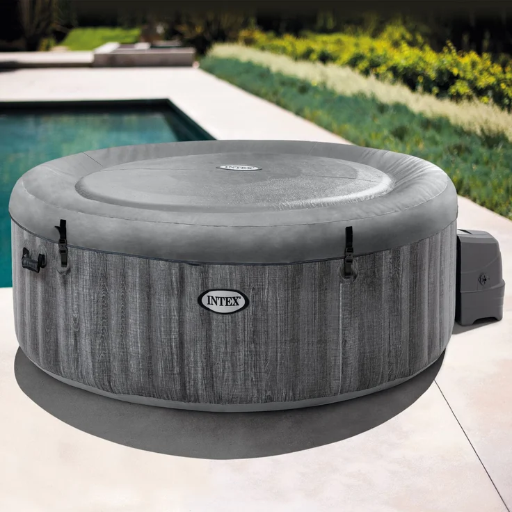 Intex 'Pure SPA Bubble GreyWood XXL Deluxe' Whirlpool, Ø 216x71 cm, bis zu sechs Personen, grau – Bild 3