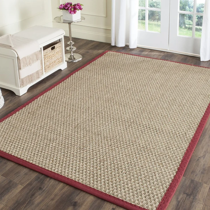 Safavieh Naturfaser Teppich für Wohnzimmer, Esszimmer, Schlafzimmer - Natural Fiber Collection, Kurzer Flor, Burgunderrot, 152x244 cm